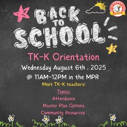 Back to School TK-K Orientation Flyer